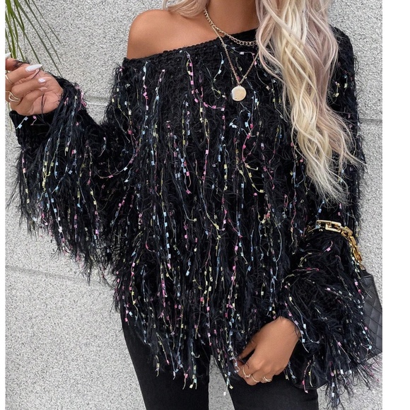 COPY - 078 Fuzzy Confetti Oversized Sweater Top - Picture 4 of 12